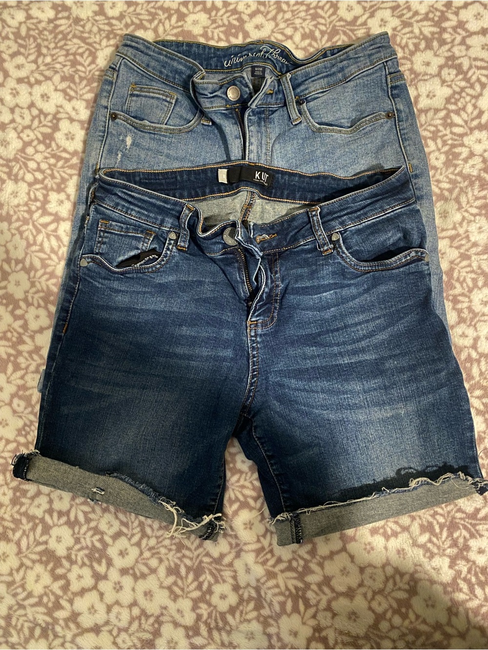 Kut from the Kloth Two-Tone Blue Denim Shorts Set